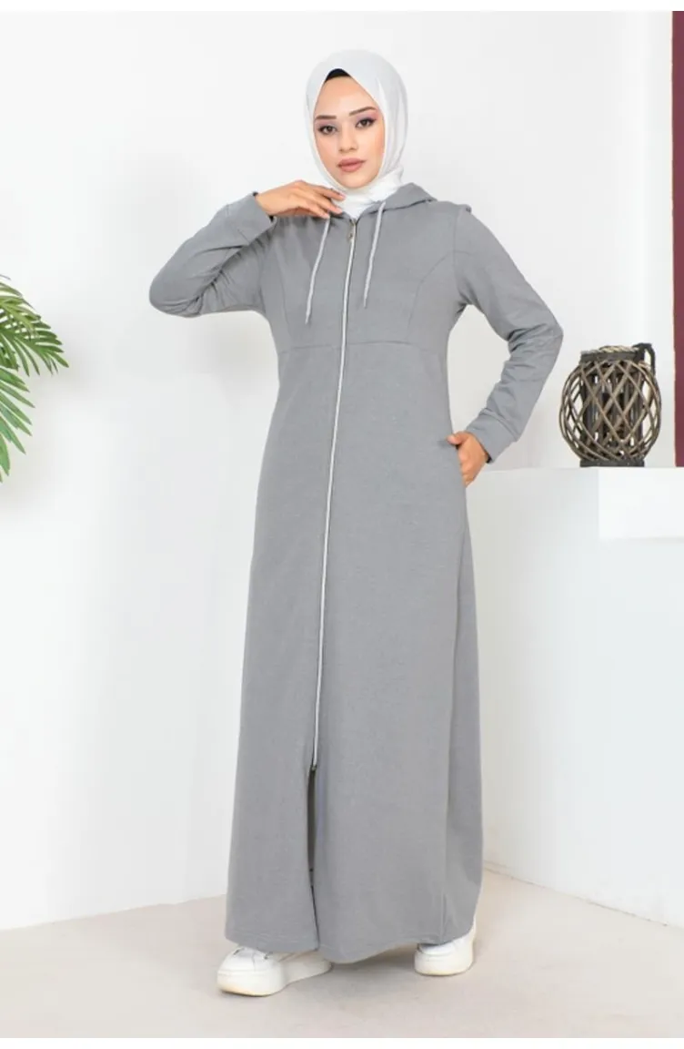 Abaya Hijab à Capuche 2063-03 Gris 2063-03