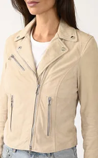 Blouson cuir velours Bonita beige Rose Garden - La Canadienne - Blousons Nubuck et Daim Beige