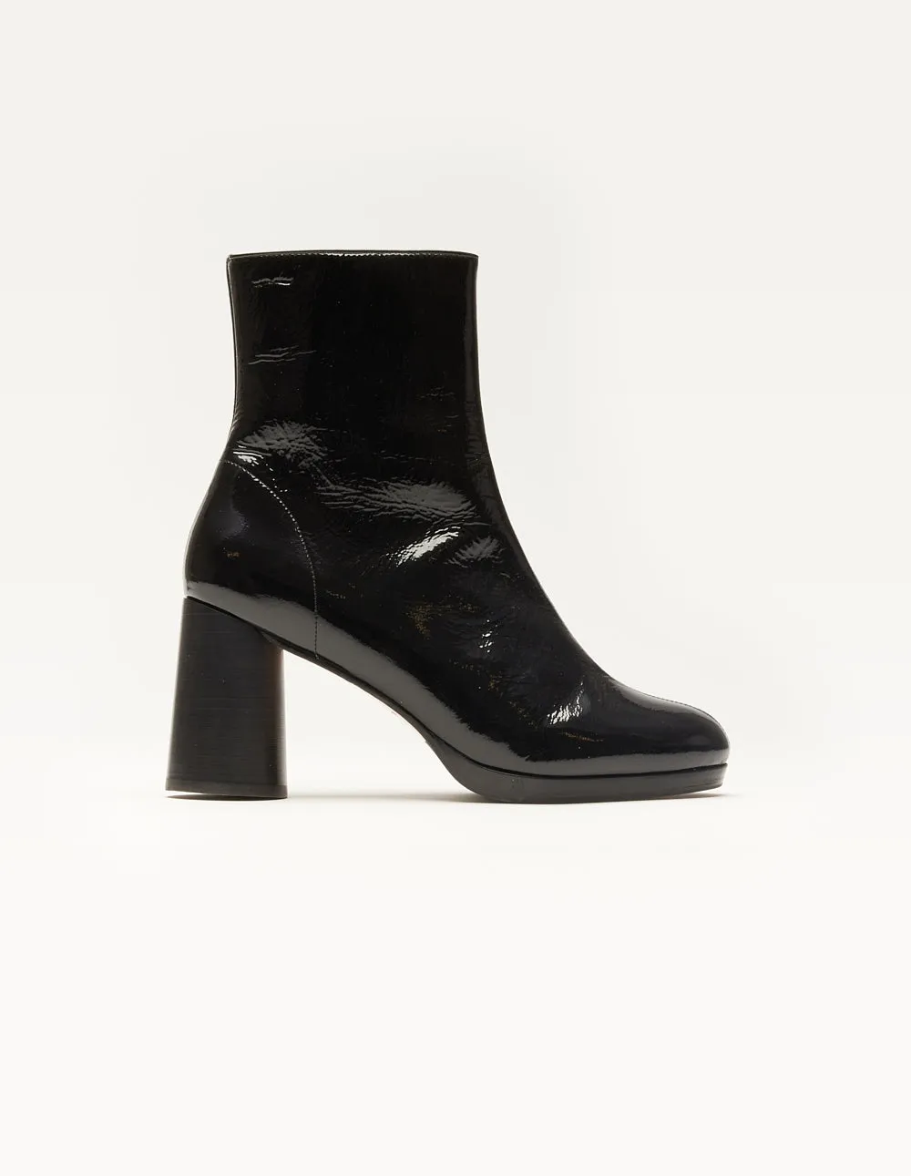 Bottines à talons Serena - Cuir plissé verni noir