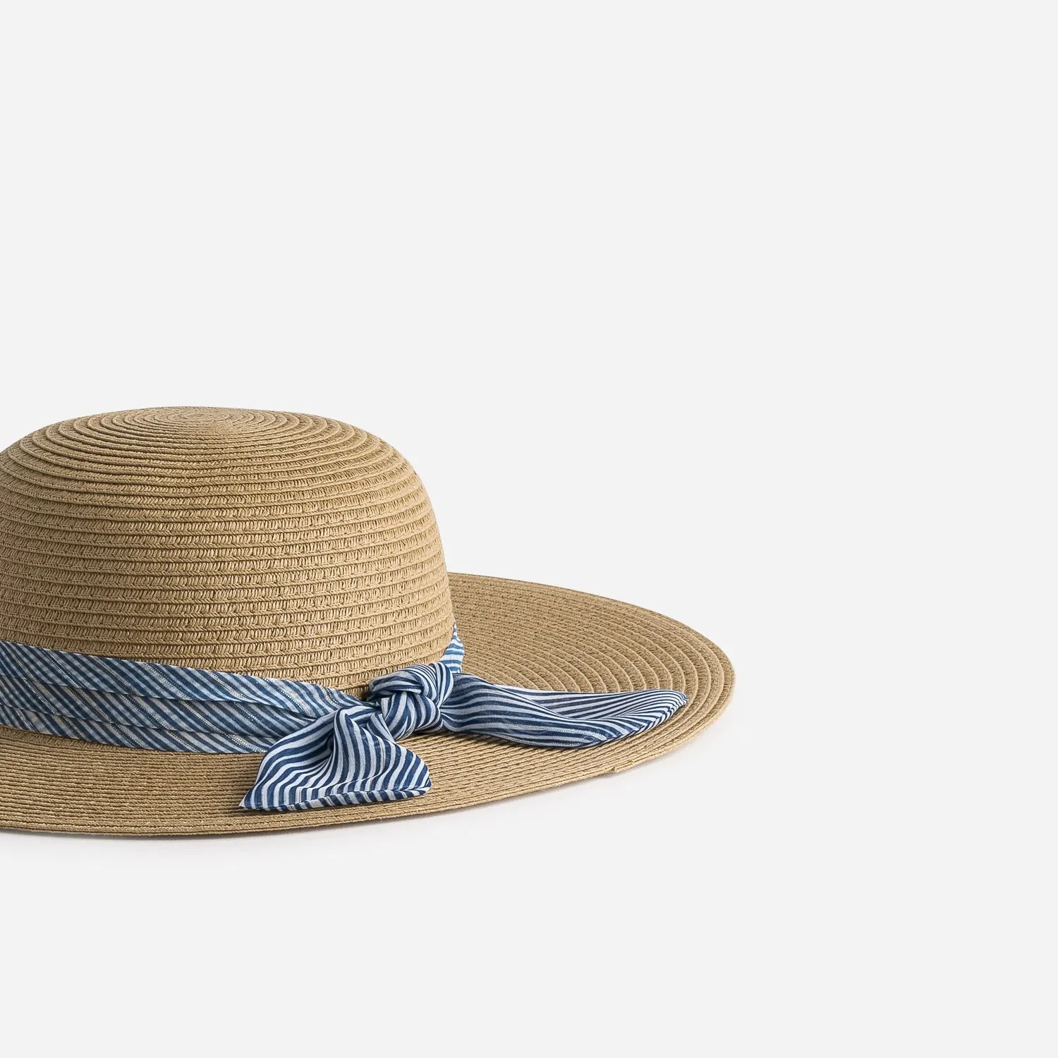 Capeline beige foncé avec nœud bleu rayé - Eram Accessoires | ERAM
