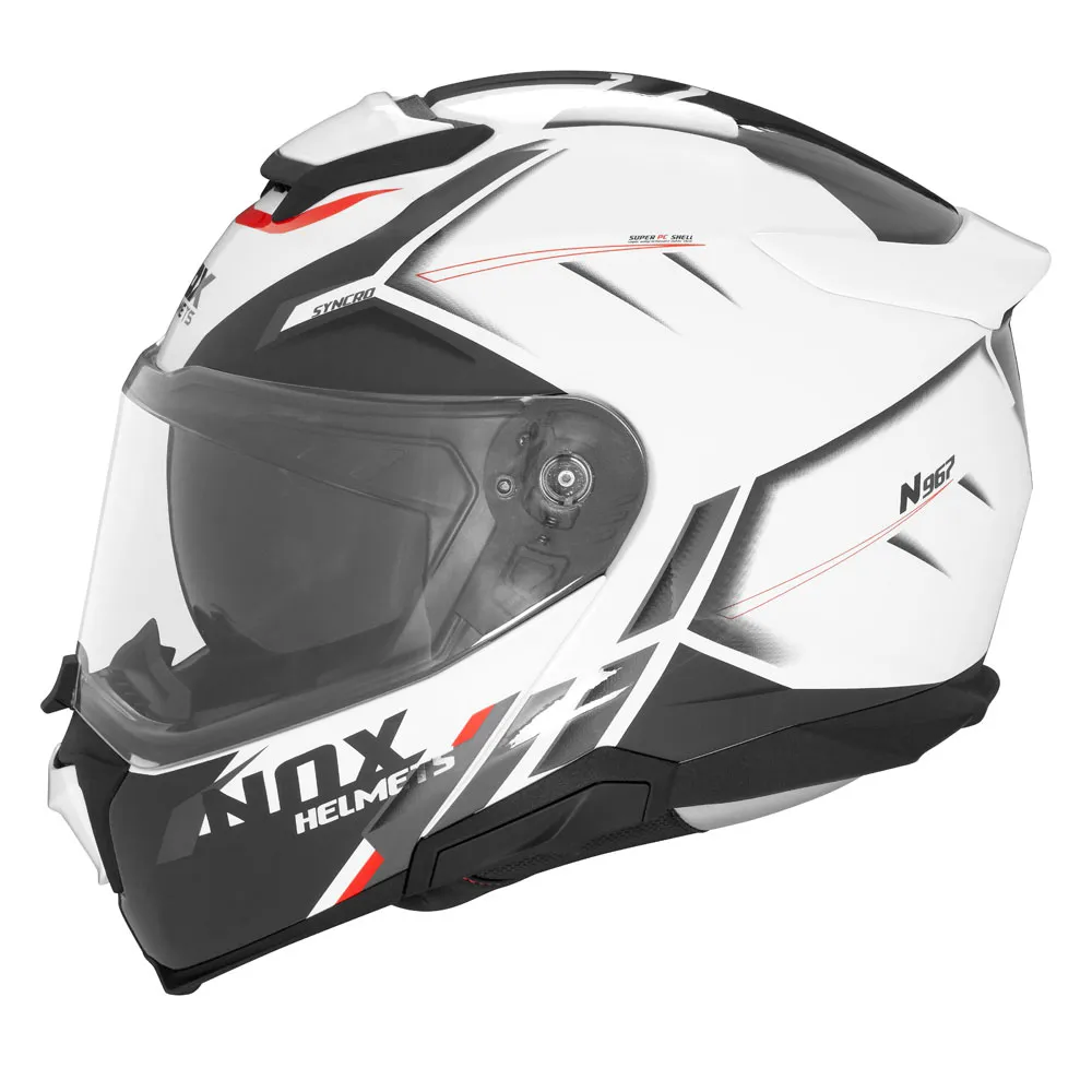 Casque Nox N967 Synchro blanc rouge, moto, modulable 22 06