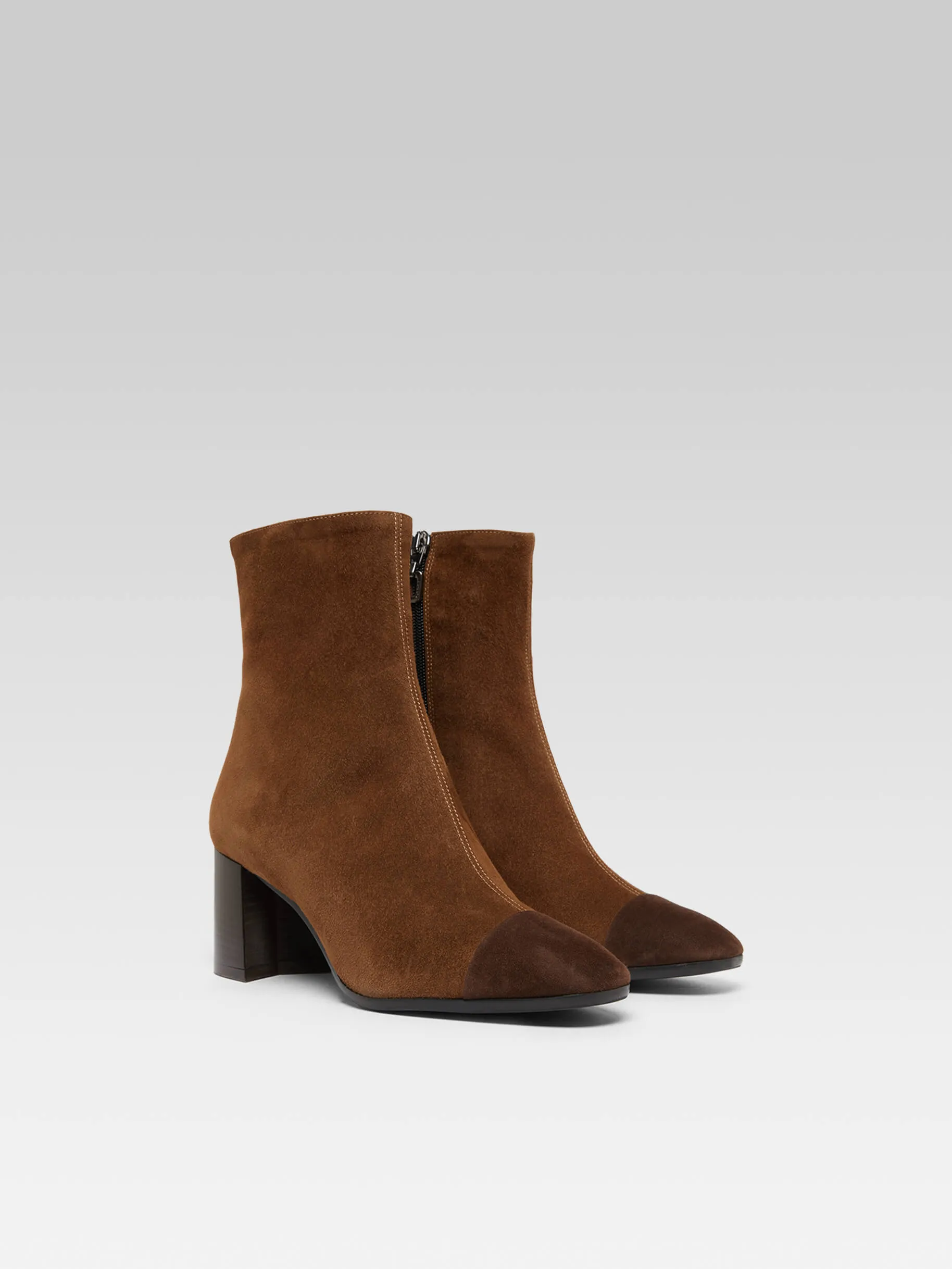 Esprit - Bottines cuir velours camel et marron