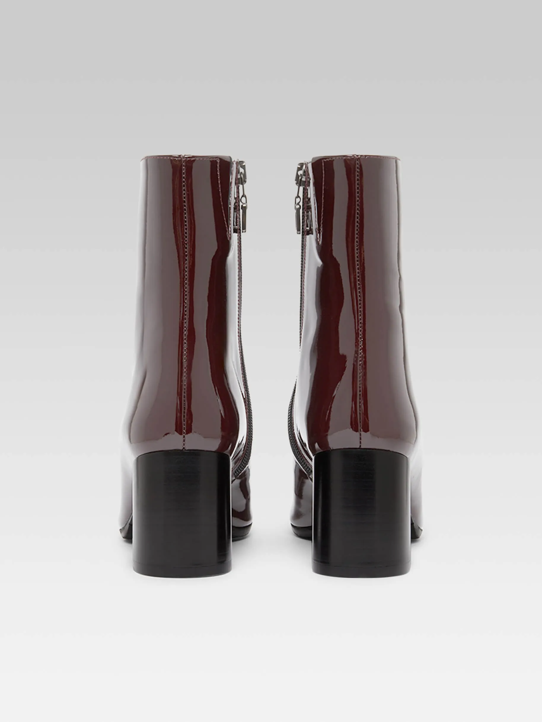Esprit - Bottines cuir verni bordeaux foncé et noir