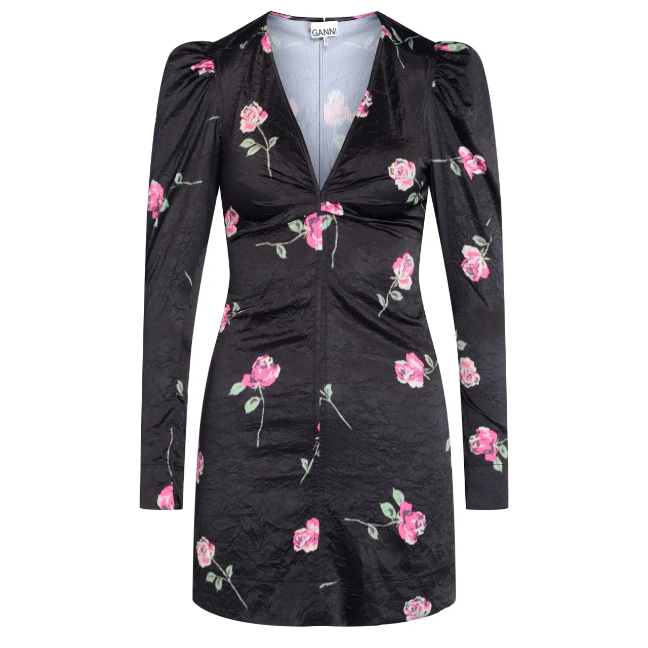 Ganni Mini robe noire avec impression de fleurs
