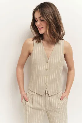 GASPARD - Gilet de costume sand à motif rayures
