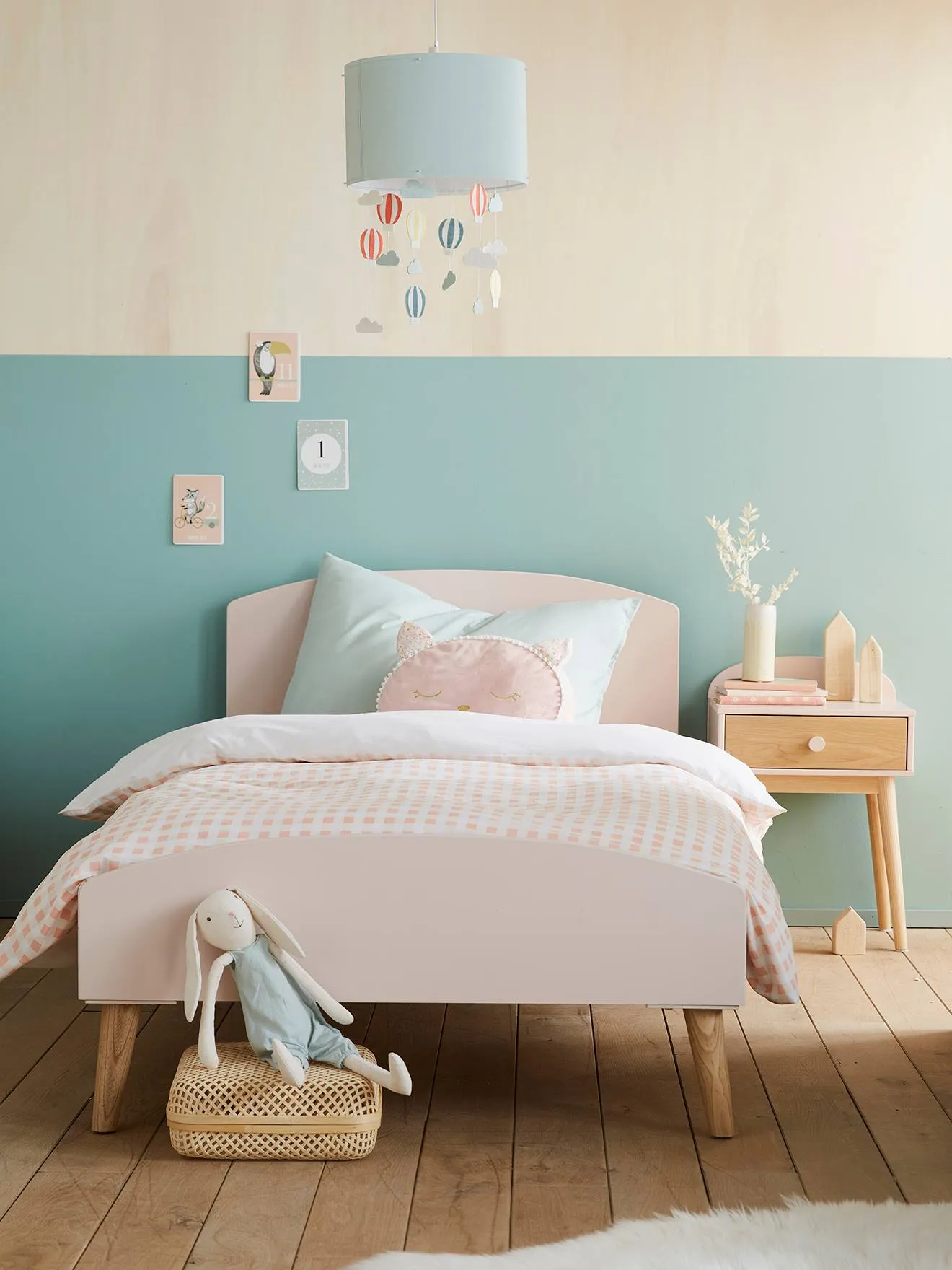 Lit enfant LIGNE CONFETTI blanc/bois - Vertbaudet