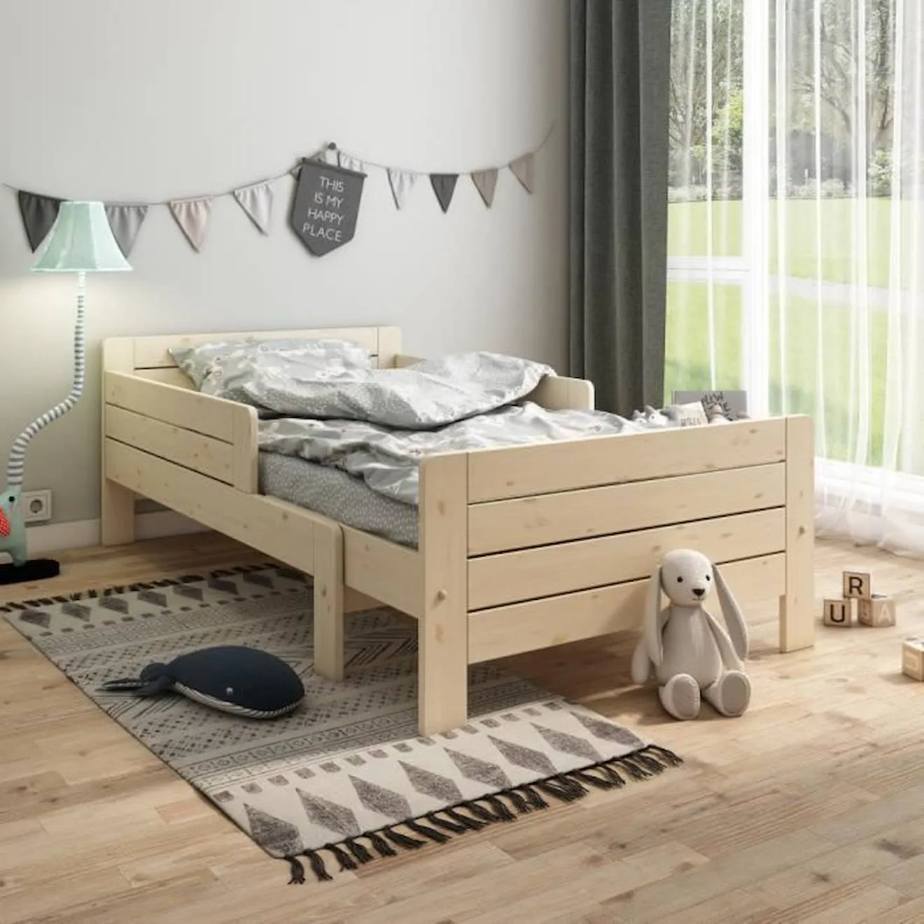 Lit évolutif en pin coloris naturel 90x140-200 Edouard beige - Alfred & Compagnie
