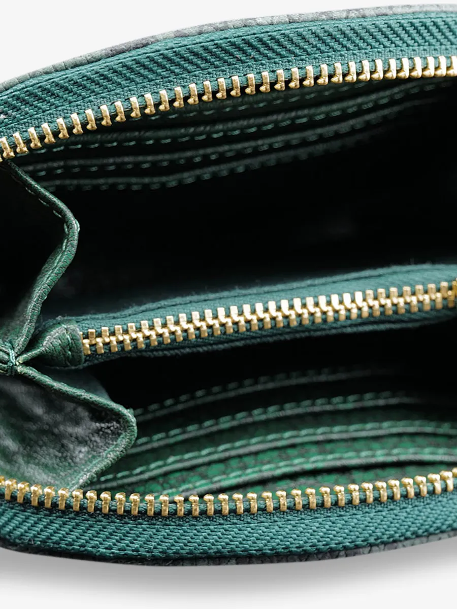 PORTEFEUILLE CUIR FEMME VERT LePortefeuille Manon Python - Vert Forêt