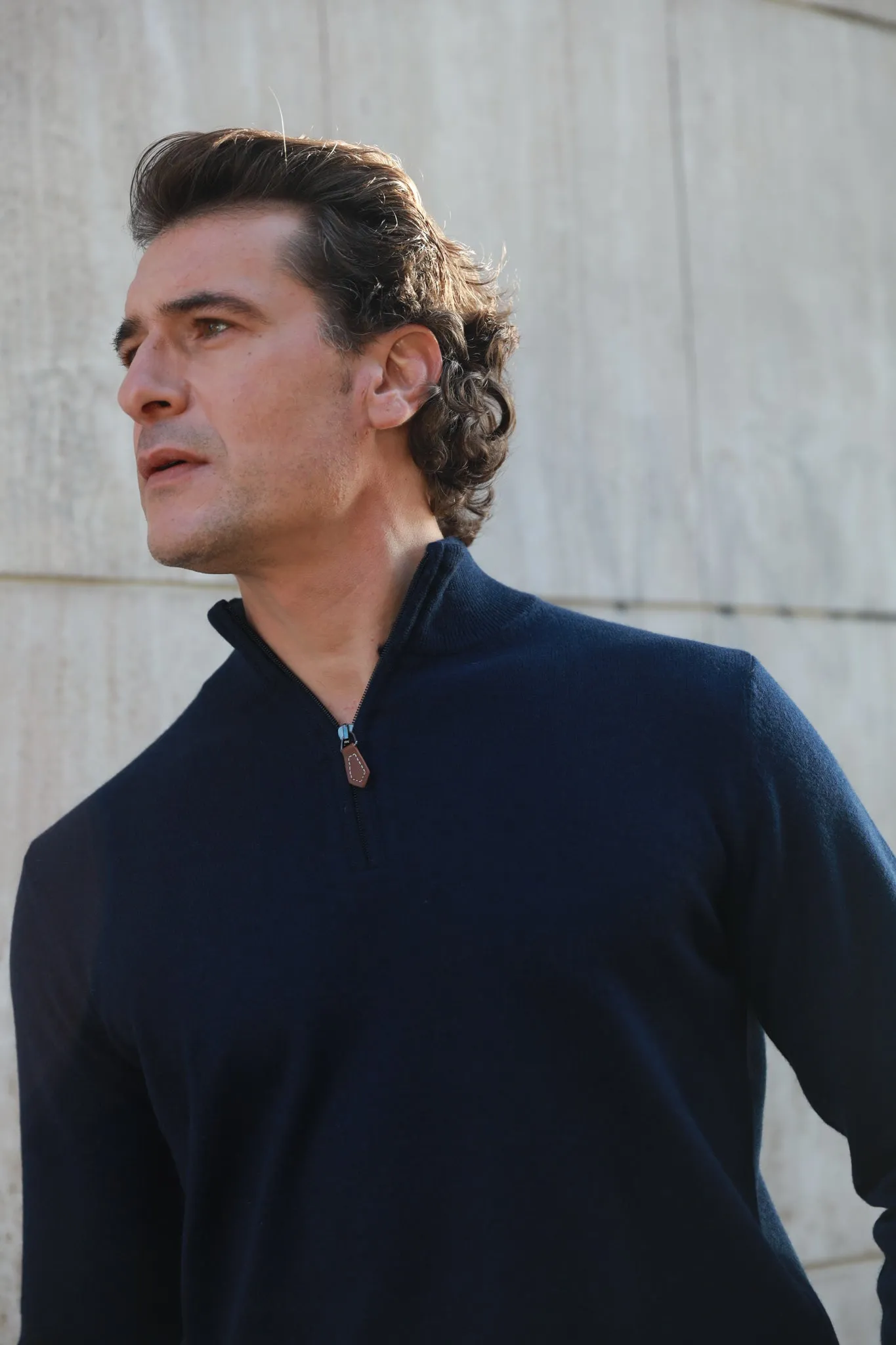 Pull Amar col zippé en cachemire - Marine