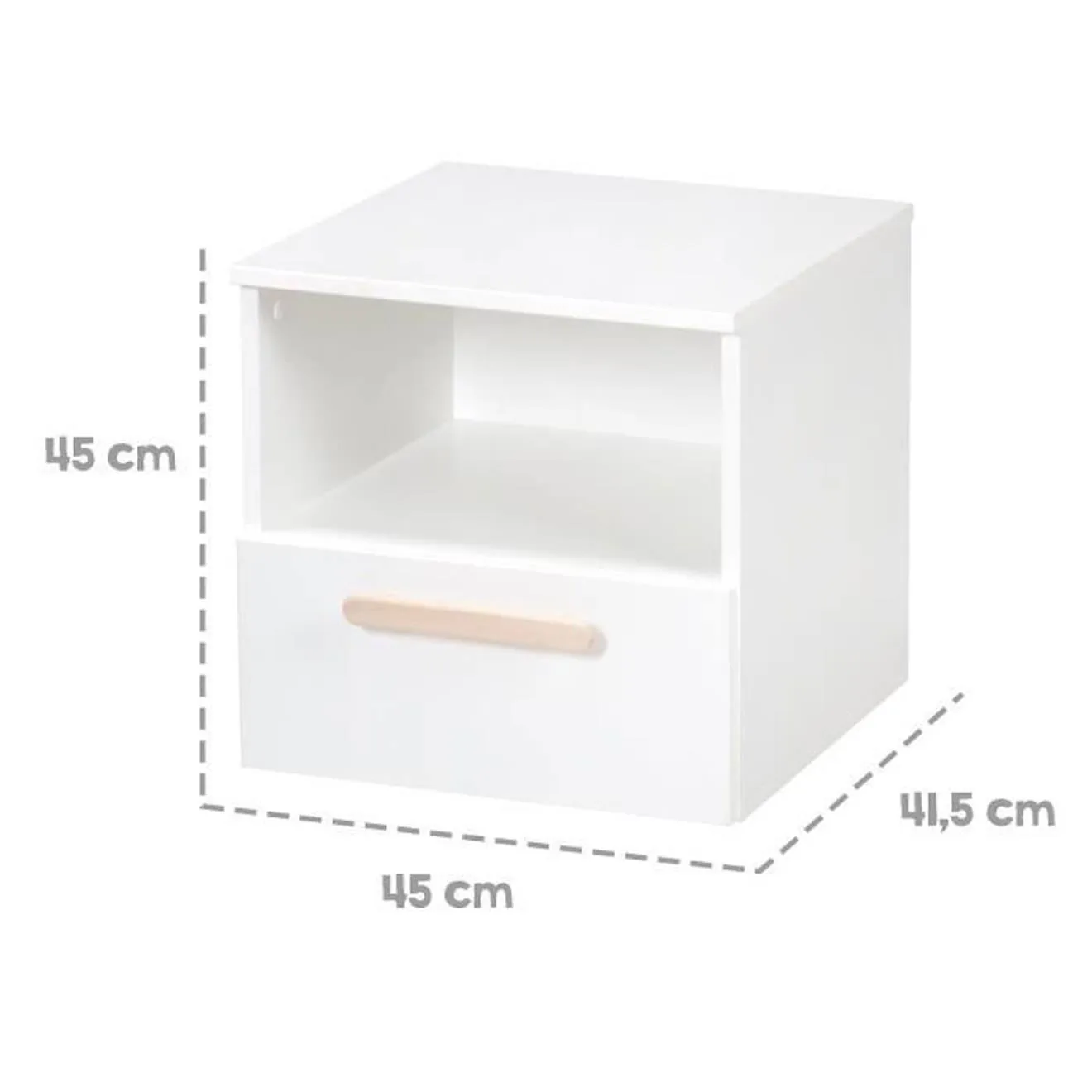ROBA Table de Chevet pour Chambre d'Enfant - Clara - 1 Niche et 1 Tiroir à Fermeture Douce - Poignée en Hêtre Massif - Blanc