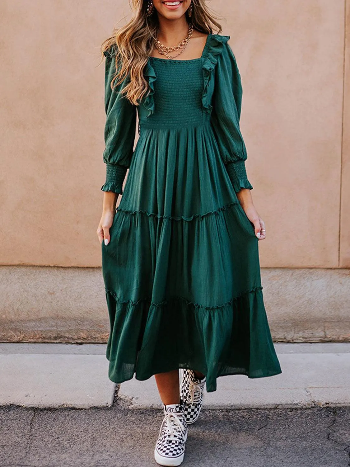 Robe Bohème Vert Vintage
