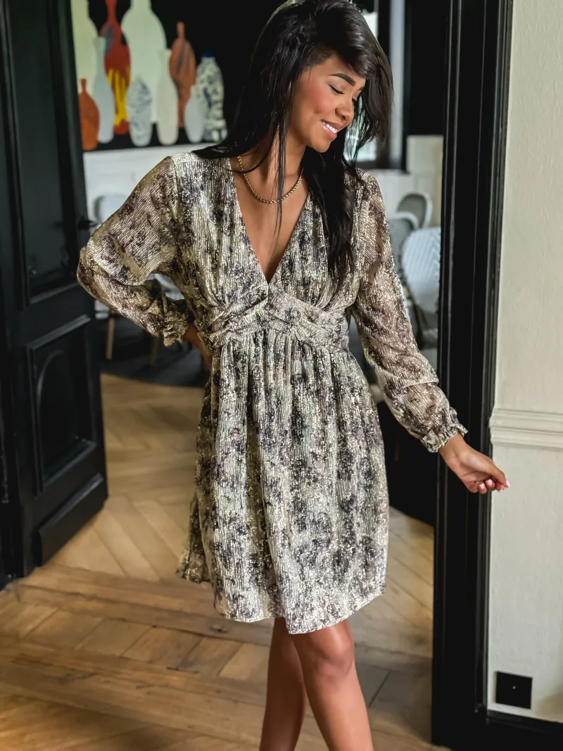 Robe courte Maëlia - Beige/Doré