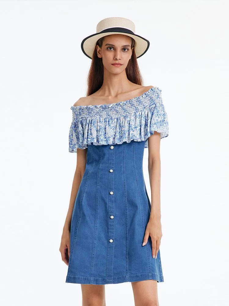 Robe en jean avec patchwork floral