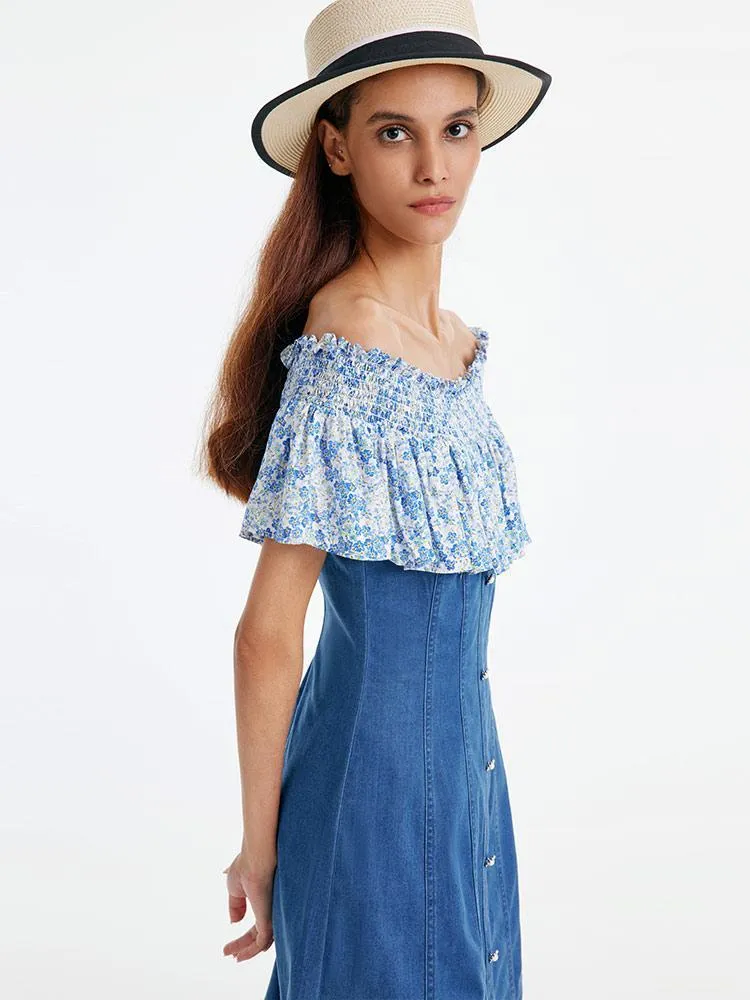 Robe en jean avec patchwork floral