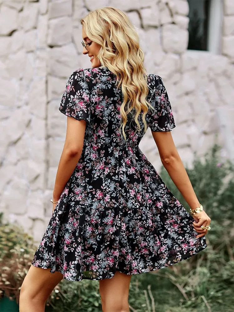 Robe Fleurs Femme Mi-Courte