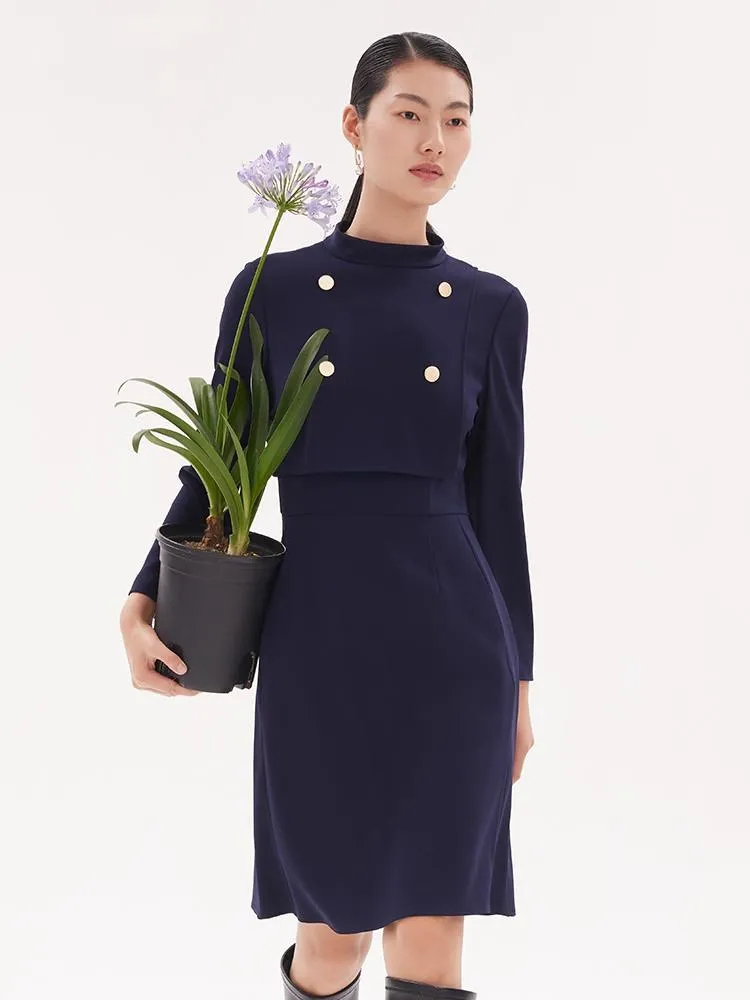 Robe midi à taille froncée et col montant en triacétate