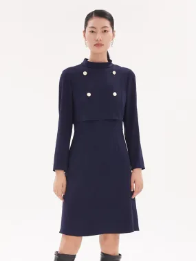 Robe midi à taille froncée et col montant en triacétate
