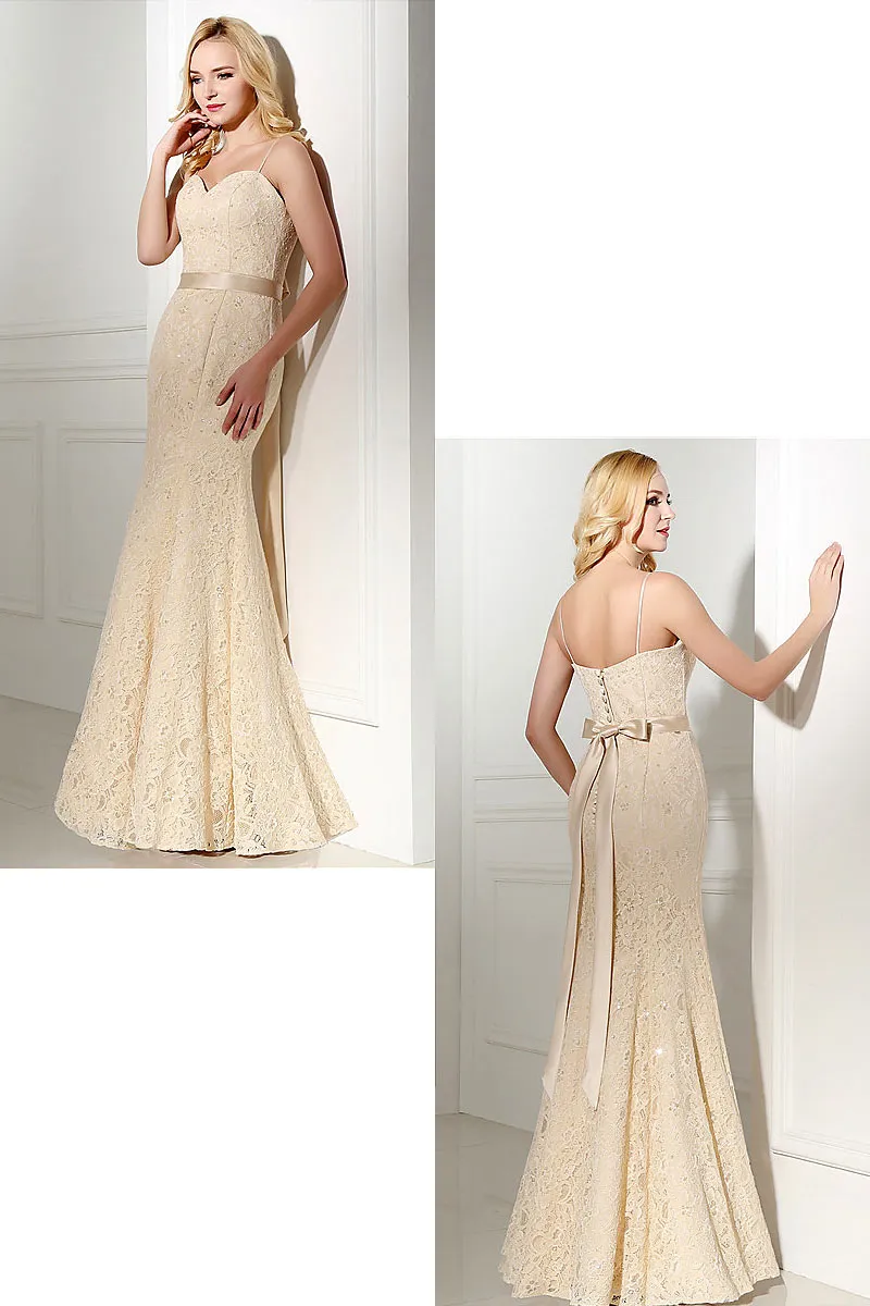 Robe pour mariage sirène champagne clair en dentelle bustier coeur