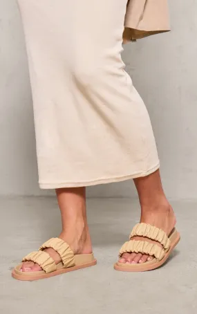 Sandales crème à semelles plateformes et brides froncées en cuir