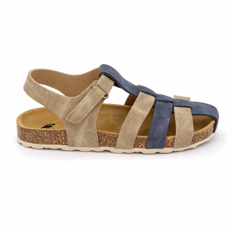 Sandales spartiates taupe et bride bleue Enfant BIOSTOCK à prix