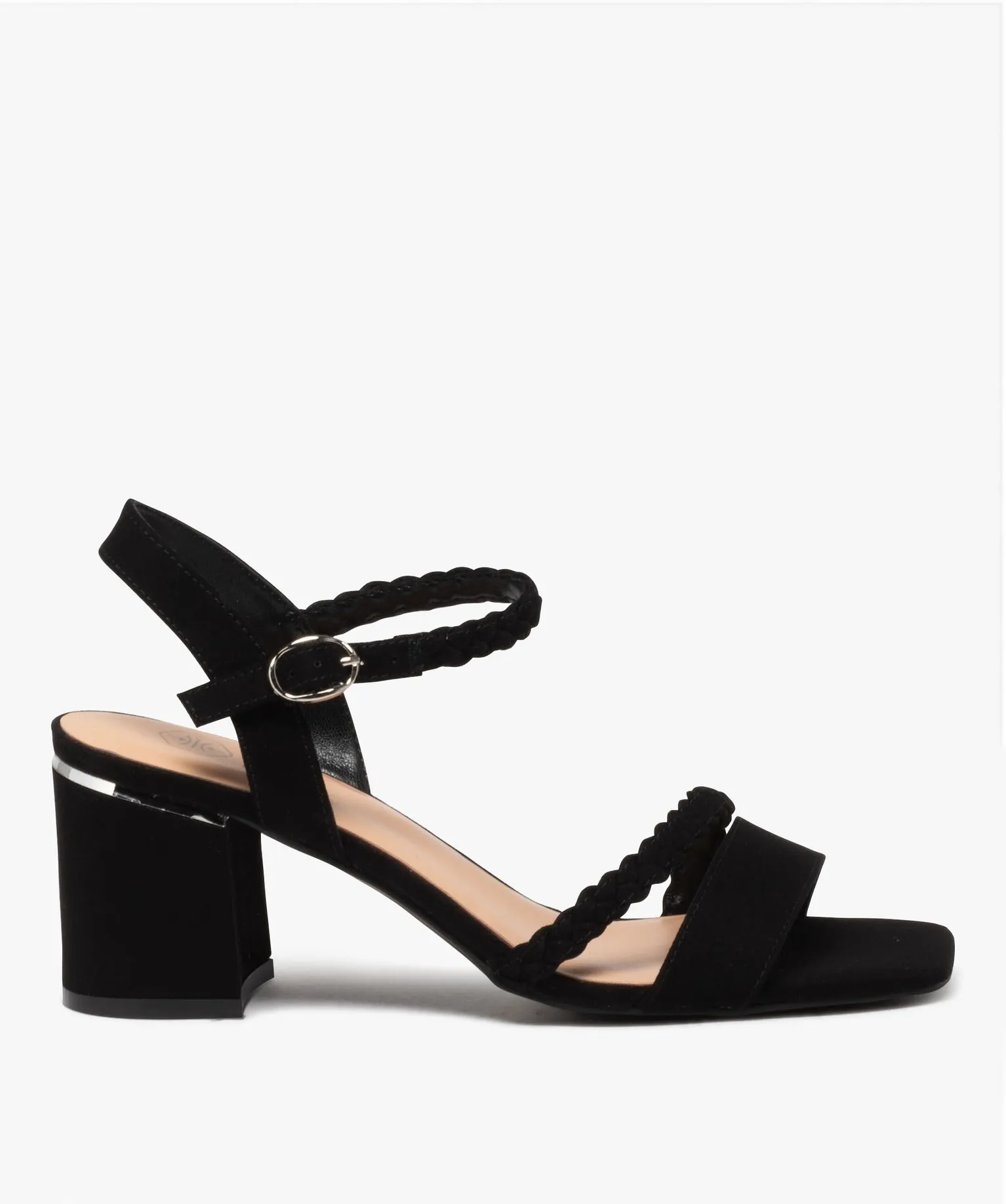 Sandales à talon avec brides tressées en suédine femme noir