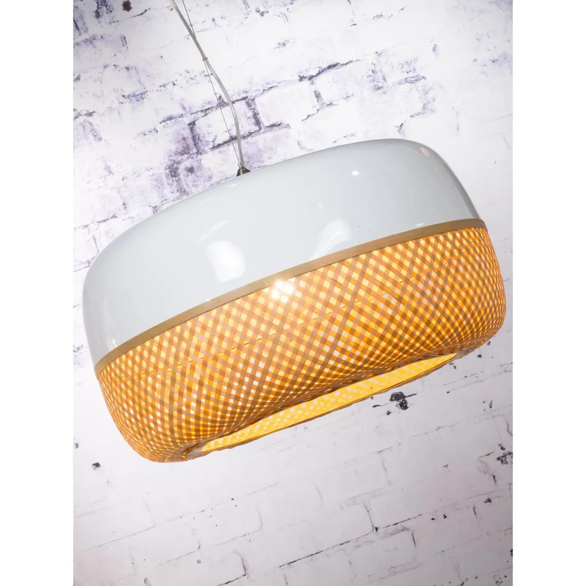 Suspension Ovale D.60 Tressée Blanche et Beige MEKONG | 3 Suisses