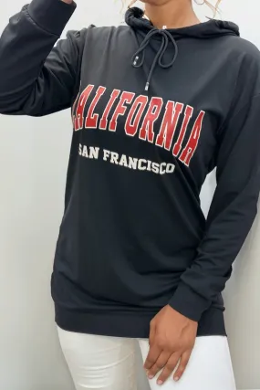 Sweat à capuche noir avec écriture CALIFORNIA 