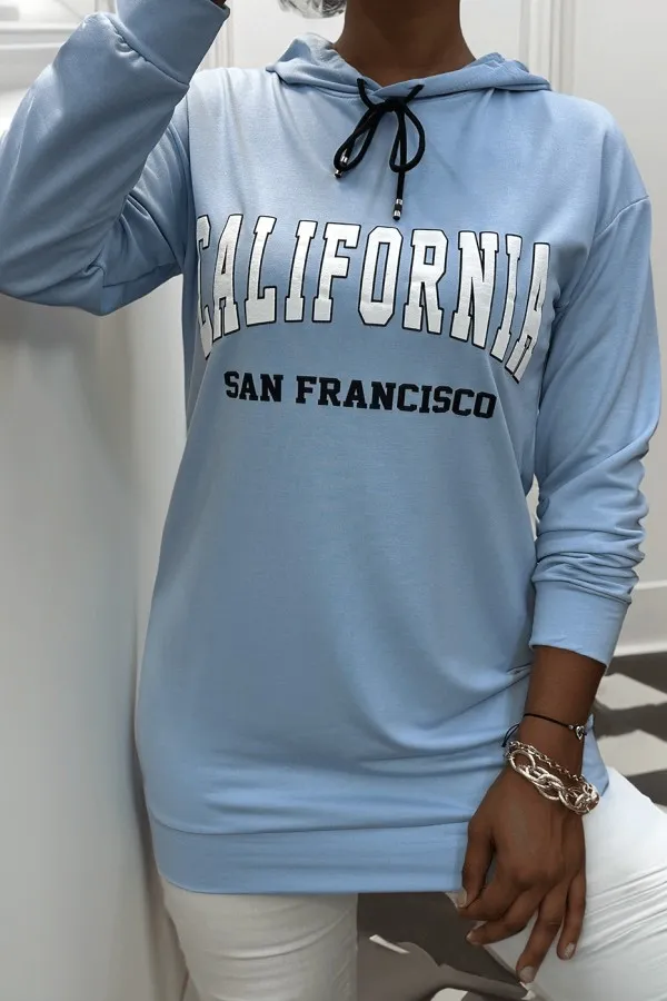 Sweat à capuche turquoise avec écriture CALIFORNIA
