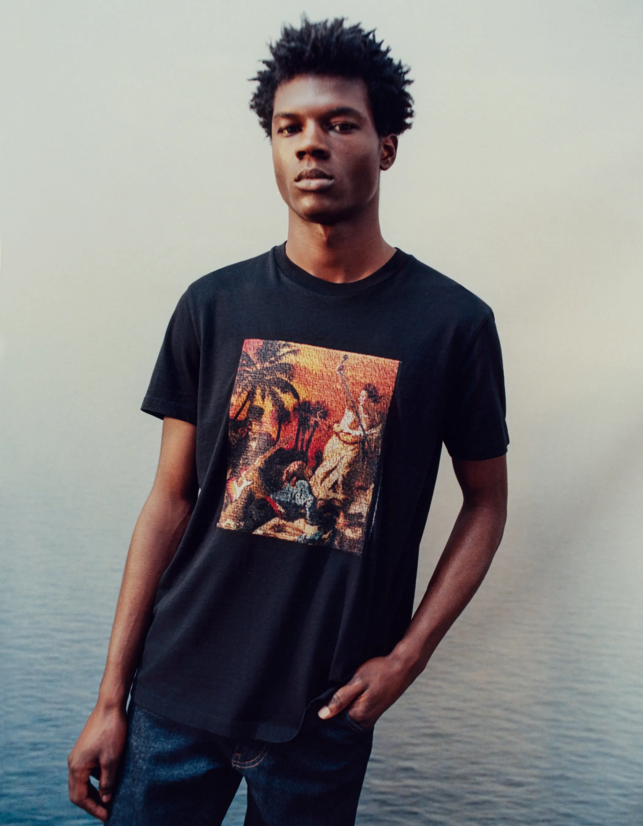 T-shirt noir visuel arty rock brodé Homme