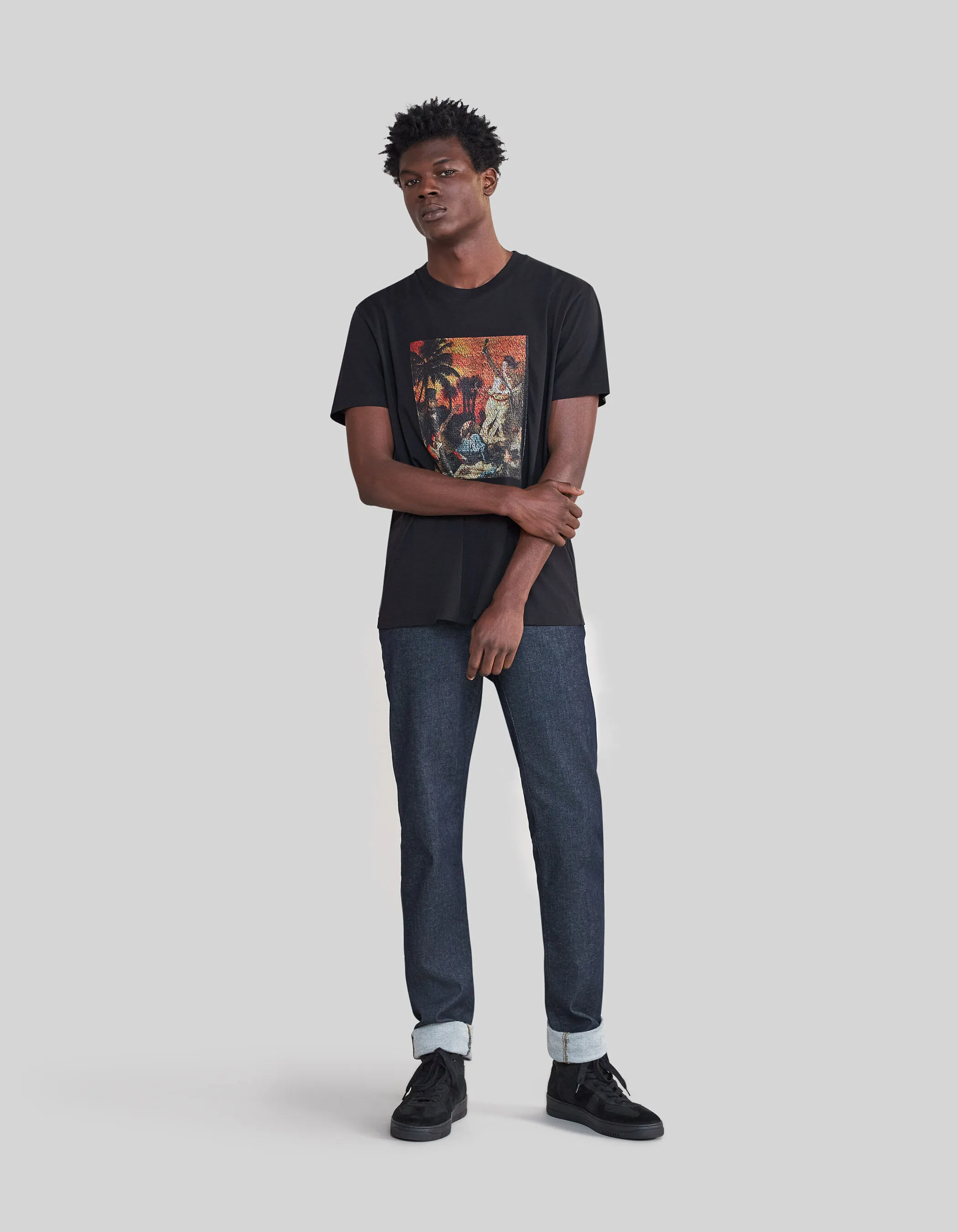 T-shirt noir visuel arty rock brodé Homme