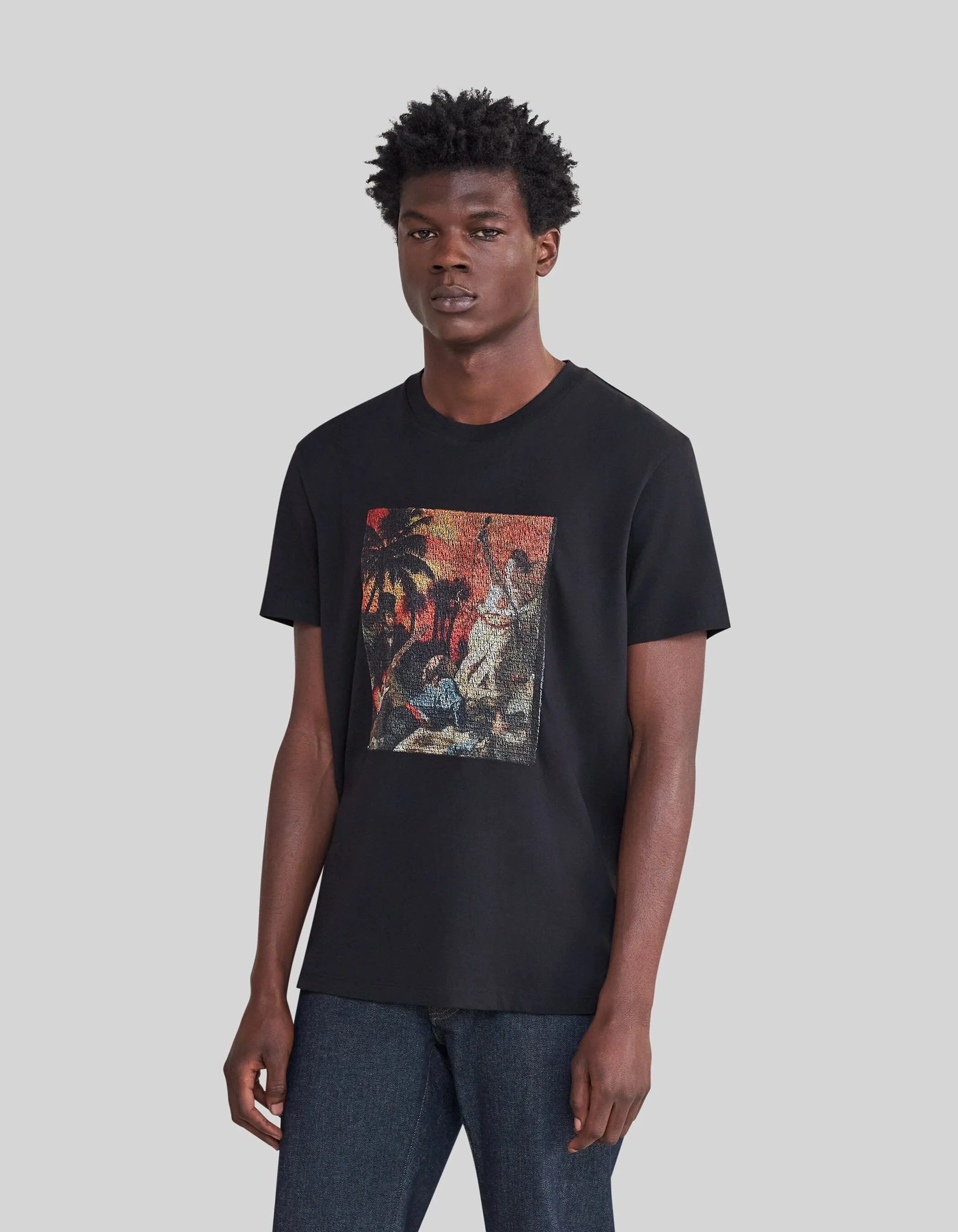 T-shirt noir visuel arty rock brodé Homme