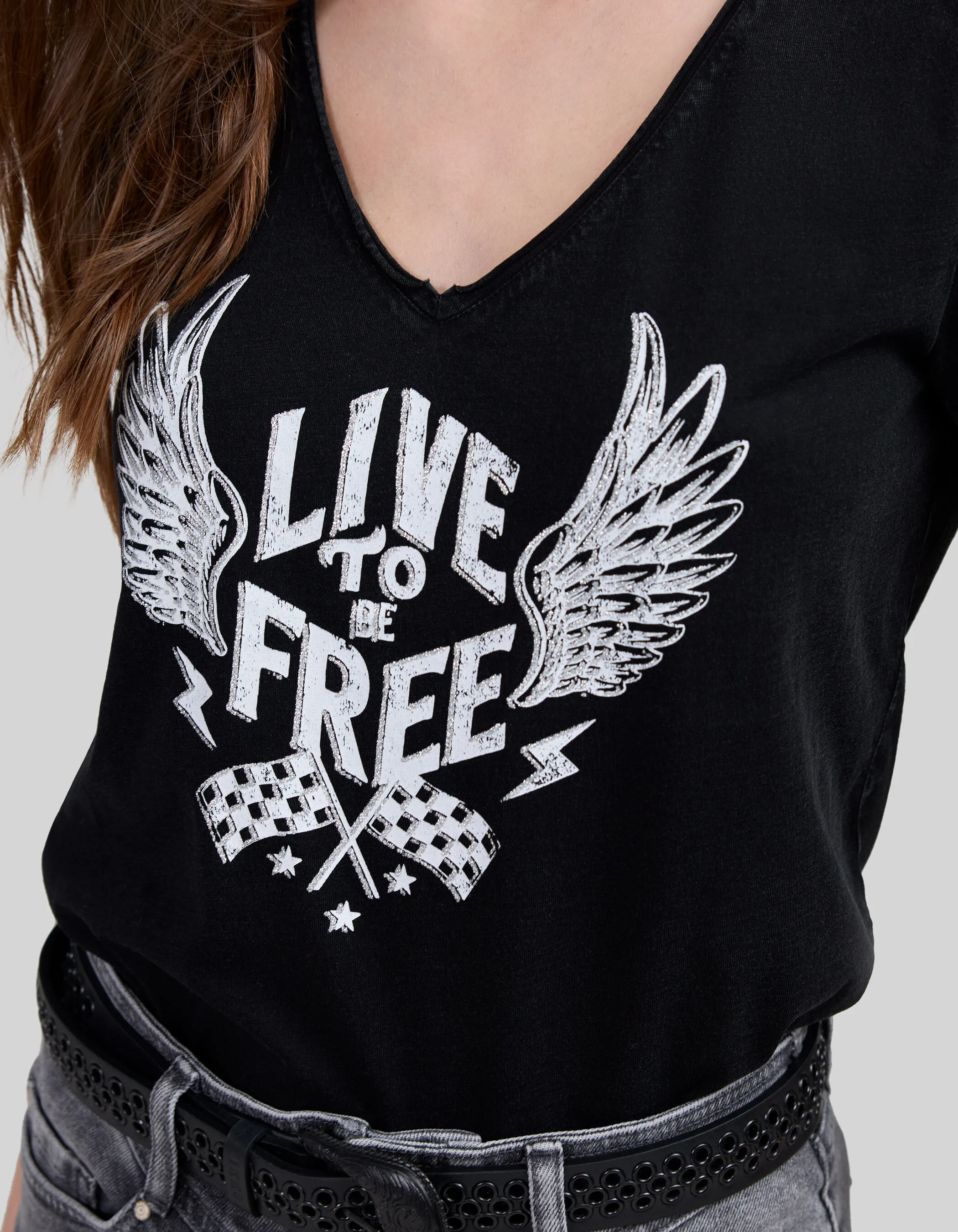 Tee-shirt noir visuel message ailé Femme