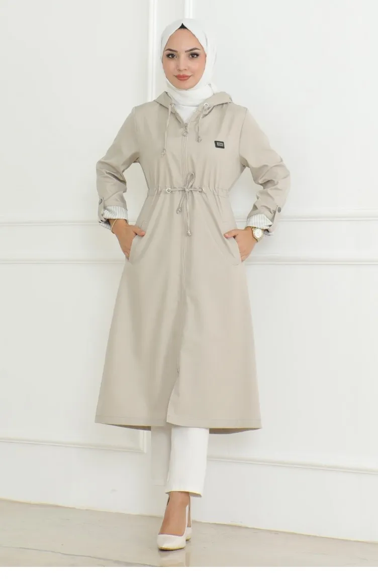 Trench Zippé à Capuche Beige 19205 15281