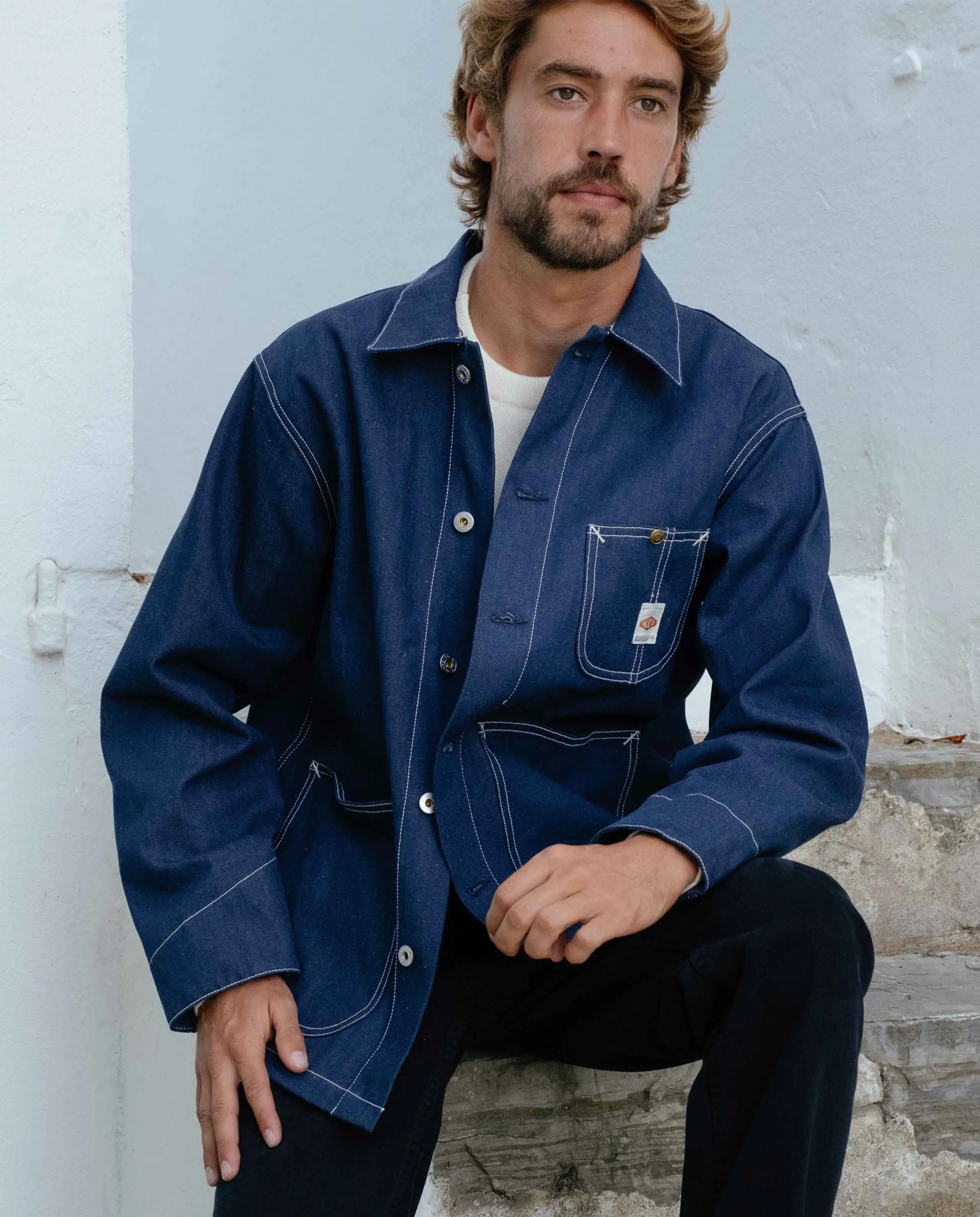 Veste en jean bio à surpiqûres