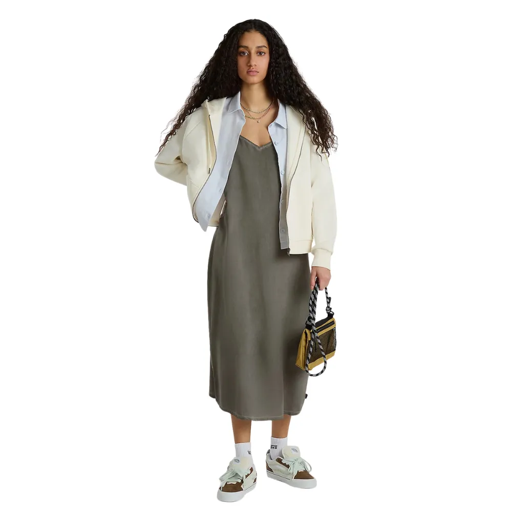 Womens Checker Flower Cocoon Pullover Zip-HoodieMarshmallow